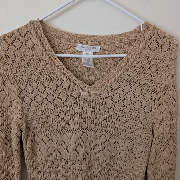 Vintage Jones New York Womens Petite Small Beige Sweater Crochet Cottage Boho - Picture 3 of 6